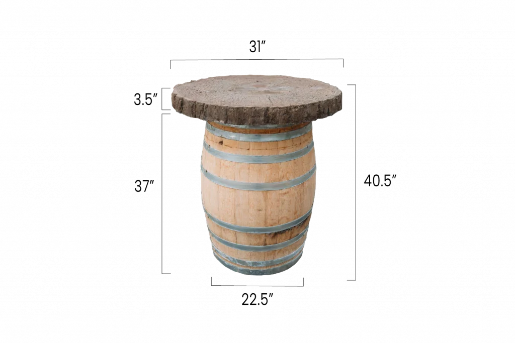 barrel table with dimensions outlined