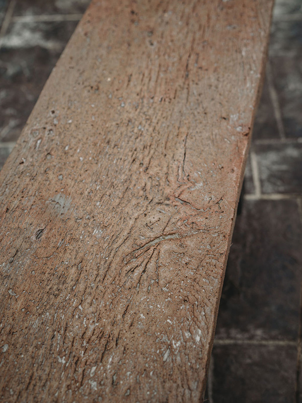 close up of detail on concrete bench