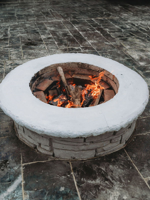 close up of concrete firepit