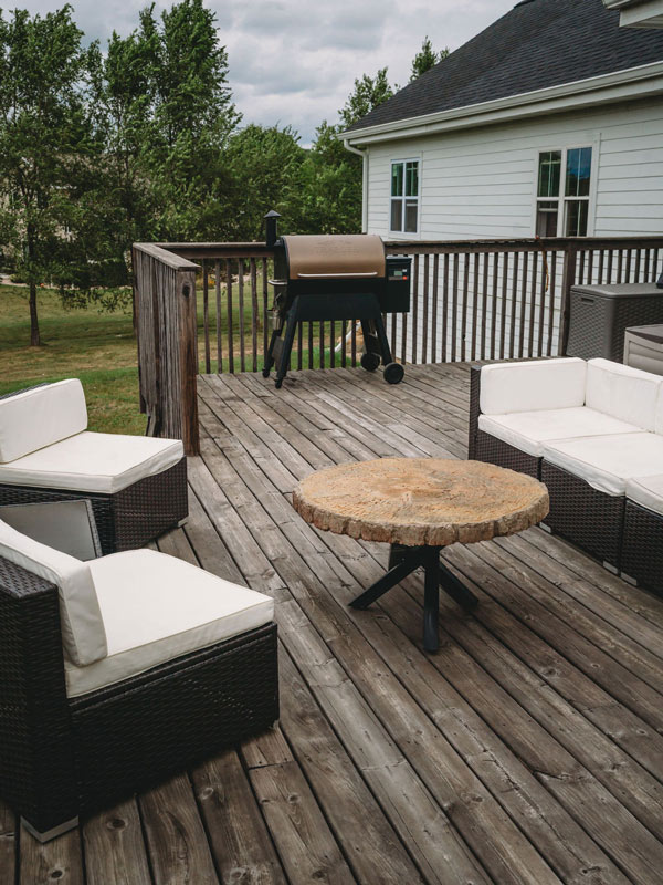 concrete table and couches