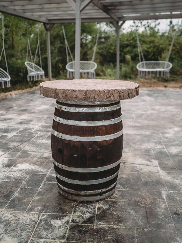 close up of concrete barrel table