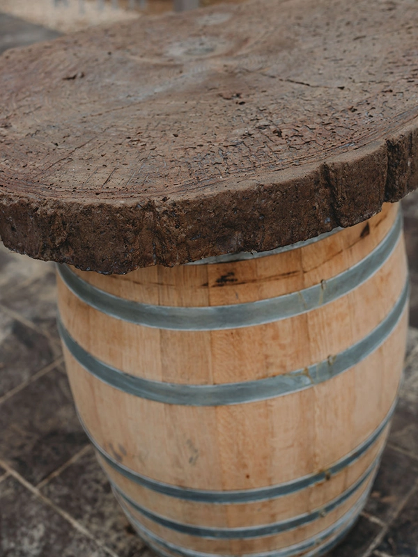 close up of concrete barrel table